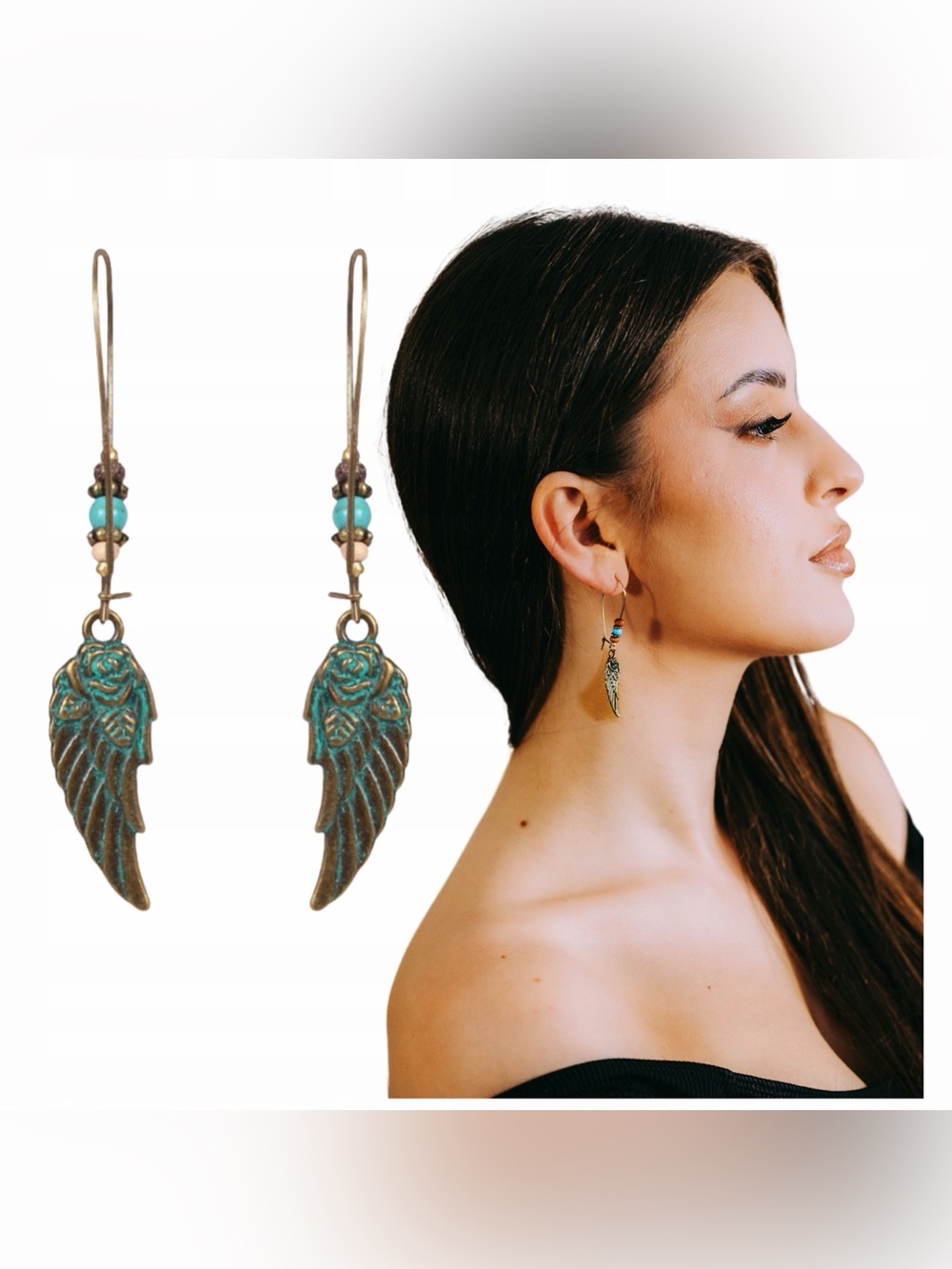 Vintage Boho Dangle Drop Winged Charm Earrings